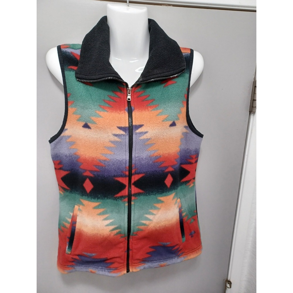 Chaps Women's Aztec Pattern Fleece Vest Southwestern Vtg Western Style M